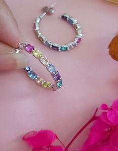 ต่างหูประดับเพชรซิร์คอนสีเงินเปล่งประกาย ดีไซน์เหมือนหิน สำหรับผู้หญิงและเด็กผู้หญิง - เหมาะสำหรับงานกลางคืนและงานปาร์ตี้ แฟชั่นสำหรับใส่ไปงาน - Product Image 2