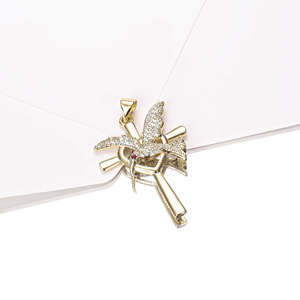 Colgante de cruz de colibrí con diamante cultivado, joyería fina para mujer, oro macizo, amuleto de animal, venta al por mayor, colgante de diamante para mujer - Product Image 2