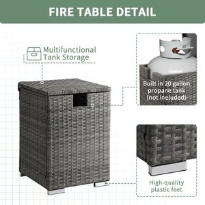 Tavolino da Caffè con Struttura in Ferro 40*40*57cm con Vano Laterale in Rattan per Bombole del Gas, Sfumatura Grigia - Product Image 3