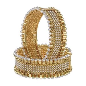 Bracelets pour femmes en alliage de laiton plaqué or 24 carats, avec perles d'imitation et cristaux sertis clos, motif floral, style ethnique classique, bijoux de mariage, troisième modèle - Product Image 5