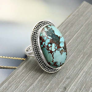 Bagues vintage de luxe très demandées en argent sterling 925 avec pierre précieuse turquoise naturelle, style bohème, disponibles à prix raisonnable - Product Image 1