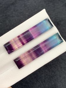 Pareja de piedras preciosas de fluorita natural multicolor, corte baguette, cristales sueltos para la elaboración de joyería. - Product Image 2