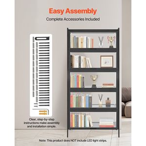 Vitrina de Madera Natural de 5 Niveles con Puertas de Acrílico, 68 cm de Alto, Estantería para Libros, Exhibición para el Hogar, Oficina, Sala de Estar, Exhibición de Modelos - Product Image 5