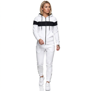 Men's <b>White</b> Hooded Tracksuit With Black Stripe Color Full Sleeve Zipper Sweatshirt And <b>Joggers</b> Casual Autumn Wear - Product Image 2