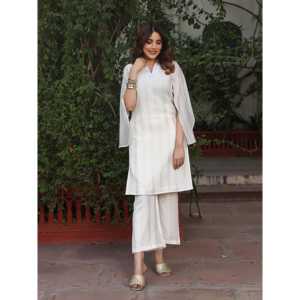 Ensemble Kurta en coton ivoire à manches trois-quarts, taille XS - Product Image 3