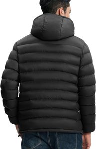 Men's Hooded Bubble <b>Jacket</b> Solid Black Winter Casual <b>Zipper</b> Closure Windproof Breathable Regular Fit 100% Polyester Fiber - Product Image 2