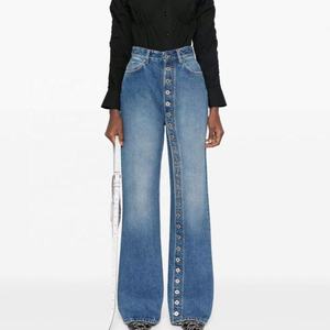 High Waist Wide Leg Denim <b>Jeans</b> Women Full Length Stonewashed Cotton Casual Loose Fit <b>Button</b> Front Solid Color Spring Style - Product Image 1