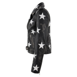 Veste de motard BRANDO Star en cuir Napa 100% véritable sur mesure pour femme, veste de moto en cuir, fermetures éclair YKK de qualité supérieure, patchs étoiles - Product Image 2