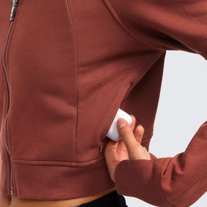 Sudaderas cortas con capucha para mujer, al por mayor, de alta calidad, últimas tendencias, de algodón, con logotipo personalizado, con cremallera, estilo urbano, servicio OEM. - Product Image 4