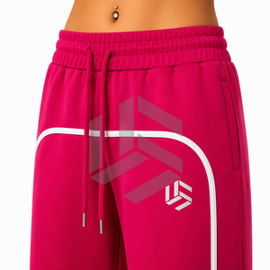 Custom Women Winter Wide Leg Flat Front Sweatpants High Waist Baggy Jogger Pants Oversized Fleece <b>Track</b> Pants Contrast Piping - Product Image 3