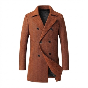 Autumn <b>Winter</b> New British <b>Men</b> Over Coat European Double Breasted Button Closure Long Solid Color Trench Coat - Product Image 1