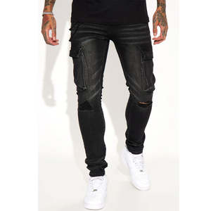 Jeans en denim décontractés pour hommes, taille mi-haute, coupe droite, avec poches avant et arrière, style urbain, haute qualité, vente en gros - Product Image 4