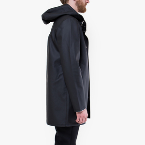 <b>Men's</b> Long Waterproof Hooded Raincoat <b>Black</b> Button Front Solid Color Outdoor Wear Regular Fit Polyester Shell <b>Jacket</b> - Product Image 3