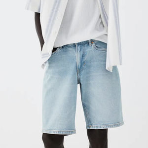 กางเกงยีนส์ขาสั้นสั่งตัดพิเศษสำหรับคนไซส์ใหญ่ ทรงตรง สไตล์ลำลอง ผ้าเดนิมยืดได้ ดีไซน์กระเป๋าสี่ช่อง สีซีดแบบเรียบง่าย - Product Image 3