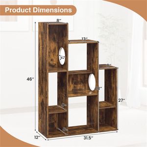 <b>Rustic</b> Brown Cat Bookshelf <b>Cabinet</b> with 8 Organized Storage Sections and Multiple Climbing Platforms Pet Houses & Furniture - Product Image 4