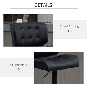 Lot de 2 tabourets de bar Home Hauteur réglable avec coussin épais rembourré et repose-pieds en métal Noir - Product Image 5