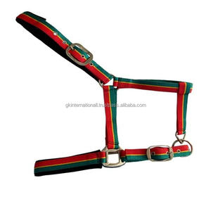 Hebilla ajustable doble Diseño de rayas de dos tonos Correas de nailon Extra Comfort Nylon Horse Halter y accesorios - Product Image 1