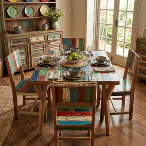 Mesa de Comedor DIVADI, Muebles para el Hogar, Mesa Rectangular Onik con Diseño de Patchwork, Madera de Barco Reciclada, Hecha a Mano, Ecológica - Product Image 6
