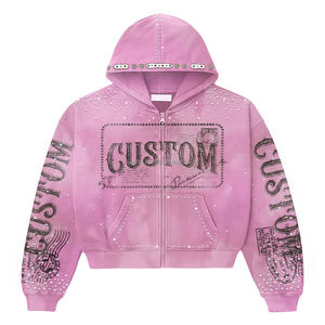 Sudadera con capucha unisex de corte regular con cremallera, lavado ácido, personalizada, de algodón pesado ecológico, para invierno, estilo urbano, transpirable, con letras. - Product Image 5