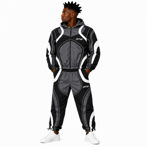 Conjunto Deportivo RTW para Hombre, Negro, Gris, Blanco, Manga Larga, con Cremallera, Capucha, Deportivo, Poliéster, Otoño, Adulto, Unisex - Product Image 6