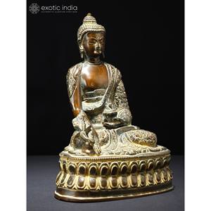 รูปปั้นพระพุทธรูปทองเหลืองขนาด8นิ้วรูปปั้นหรูหราและทนทานสำหรับตกแต่งบ้านและวิหารผลิตในอินเดีย - Product Image 3