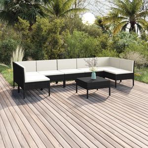 Set salotto da 8 pezzi in Poly Rattan nero con cuscini per il tempo libero in giardino - Product Image 1