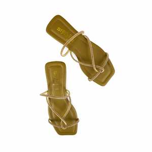 Sandalias de tacón marrón casual para damas CL1889 estilo sin cordones - Product Image 1