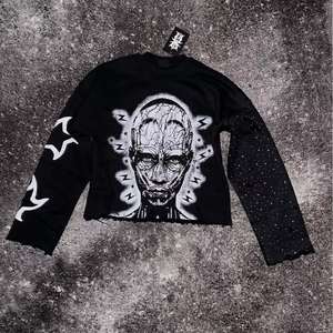 Vêtements de mode sur mesure haut de gamme, t-shirt en coton avec strass, impression sérigraphique, streetwear, manches longues à double couche pour hommes - Product Image 1