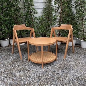 Teak Garden Set Round <b>Table</b> and Chairs Outdoor Patio Furniture Scandinavian Style Weather Resistant Solid Wood Seating - Product Image 1