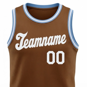Camiseta de baloncesto personalizada, malla marrón, sin mangas, estampado sublimado, nombre del equipo, unisex, para adultos, corte regular, cuello redondo - Product Image 3