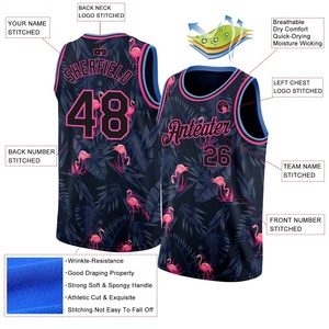Camiseta de Baloncesto Personalizada con Estampado de Flamencos, Unisex, Sin Mangas, Malla Deportiva, Ropa de Verano para Equipos, Transpirable, 100% Poliéster - Product Image 2
