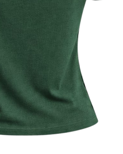 T-shirt vert forêt pour femme, épaules dénudées, avec bordure contrastée, manches courtes, coupe ajustée, décontracté, été, fabricant sur mesure - Product Image 6