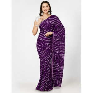 Sari violet fait main pour femmes, sari indien traditionnel, tenue élégante drapée pour fêtes, mariages et festivals. - Product Image 1