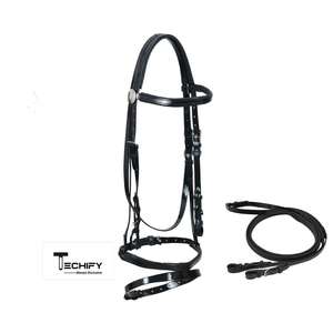 Bridon de cheval de qualité supérieure avec rênes assorties – Bridon anglais en cuir/PVC durable pour l'entraînement et l'équitation - Product Image 6