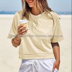 Women's Breathable Cotton Croptop Tees Short Sleeve Zipper Crop Top with Letter Graphic <b>Print</b> Customizable OEM/ODM Design - Product Image 1