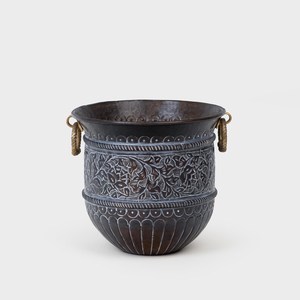 Set of Three Galvanized <b>Metal</b> <b>Buckets</b> with Embossed Pattern and Rope Handles for Outdoor Garden Planters Rustic Style - Product Image 4