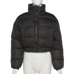 Wholesale Women Crop Puffer Jacket Custom Logo High Neck Bubble Coat Winter Warm Breathable Viscose Streetwear <b>Padded</b> Jacket - Product Image 5
