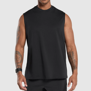 Débardeur sans manches noir pour homme, col rond, couleur unie, respirant, tricoté, sportif, en polyester, vêtement décontracté - Product Image 4