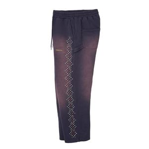 Pantalones Deportivos Anchos Azules para Hombre con Decoración de Diamantes de Imitación, Cintura Elástica con Cordón, Estilo Casual Urbano - Product Image 3