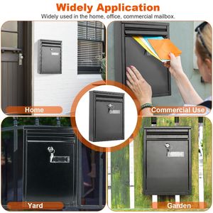 Cassetta postale di sicurezza da parete in ferro zincato con cassetta postale con serratura e 2 chiavi per la casa o l'ufficio - Product Image 5