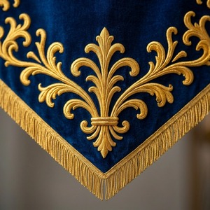 3D Embroidery Blue Velvet 380g Eyelet <b>Curtain</b> <b>Panel</b> Gold Floral Embroidery Rod Pocket Custom Brand Design - Product Image 5