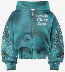 Sudadera con capucha extragrande y gruesa Glory Custom con acabado lavado ácido, estilo con cremallera, estampado en serigrafía y pedrería para unisex. - Product Image 1