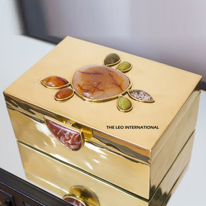 Eco-Friendly Customized Design Gold Finish Resin Gemstones Jewelry Box European Style Rectangle Shape Stainless Steel Metal - Product Image 2