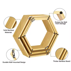 Hexagon <b>Wooden</b> Bamboo Bookshelf with Wall Hanging Design Perfect for Home and Office Decorations at a Cheap Price - Product Image 4