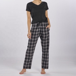 Black Charcoal <b>Plaid</b> Flannel Soft Summer Breathable Lightweight Women's <b>Pajama</b> Pants Plus Size - Product Image 2