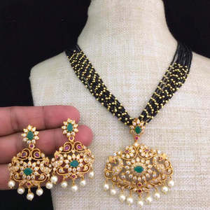 24K Gold Plated Pearl <b>Necklace</b> <b>and</b> <b>Earring</b> <b>Set</b> with Matte Pendant-Trendy <b>Bridal</b> Jewelry - Product Image 1