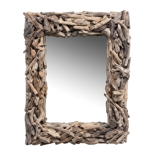 Miroir en bois de teck décoratif avec cadre mural en forme de branche, artisanat balinais haut de gamme, pour salle de bain de luxe - Product Image 1