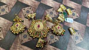 Ethnic Antique Copper Plated Copper Jewelry <b>Set</b> Red Green Crystal Imitation <b>Pearls</b> Necklace Earrings Wedding Women's Vintage - Product Image 4