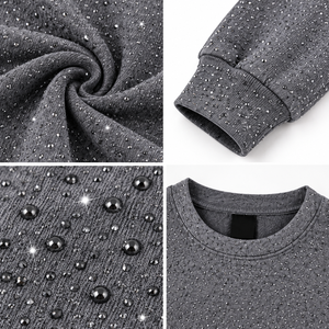 Custom Grey Rhinestone Crewneck Sweatshirt Wholesale Unisex Oversized <b>Y2K</b> Streetwear Pullover Eco-Friendly Winter OEM PK <b>Top</b> - Product Image 5