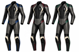 Combinaison de moto en cuir sur mesure conçue par un designer |   Noir Bleu Ivoire |   Fabricant OEM ODM |   Qualité de conception haut de gamme |   Course automobile - Product Image 4